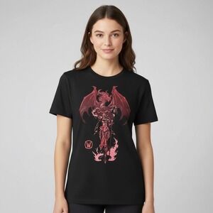 World of Warcraft Women's S Small Red Dragon Alexstrasza Black T-Shirt Short Slv